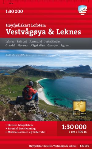 Høyfjellskart Lofoten: Vestvågøya - Leknes 1:30.000