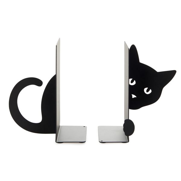 Bokstöd Gömd katt svart metall