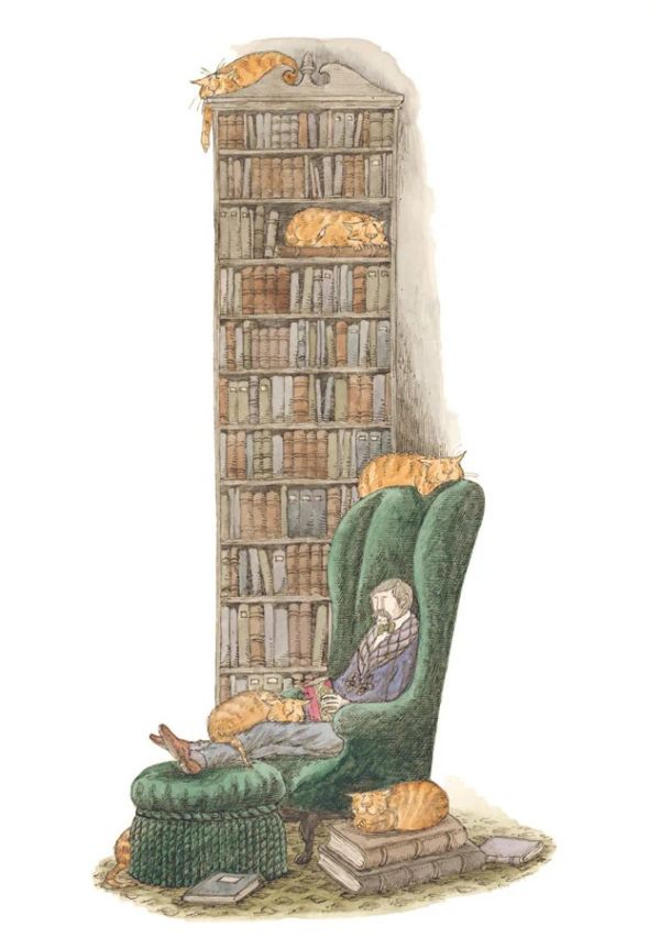 Bibliophile with Cats Notecard